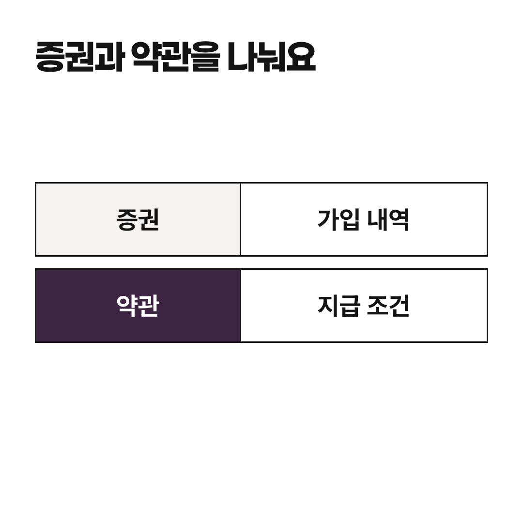 증권의 가입 내역과 약관의 지급 조건을 대조해 읽어요.