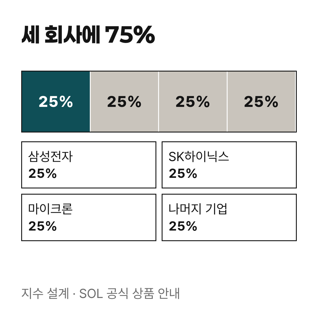 DRAM 3사에 각 25%, 나머지 기업에 합계 25%를 배분하는 지수 설계